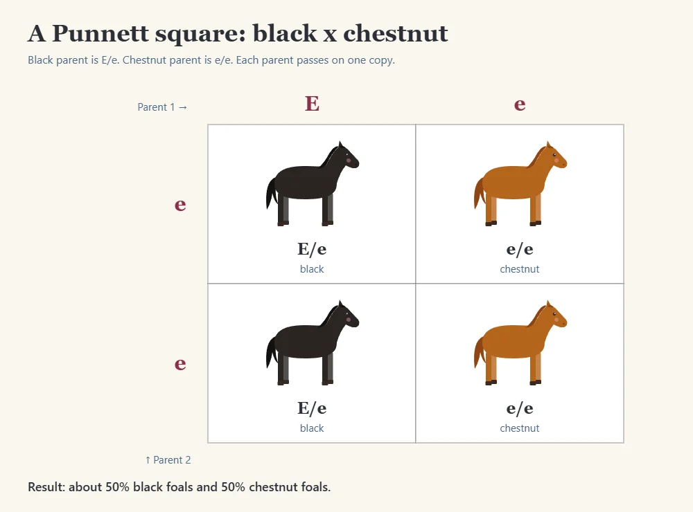 Punnett square for a black horse bred to a chestnut