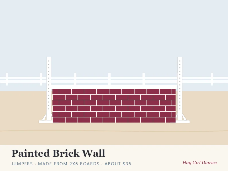 Illustration of a DIY painted brick wall horse jump
