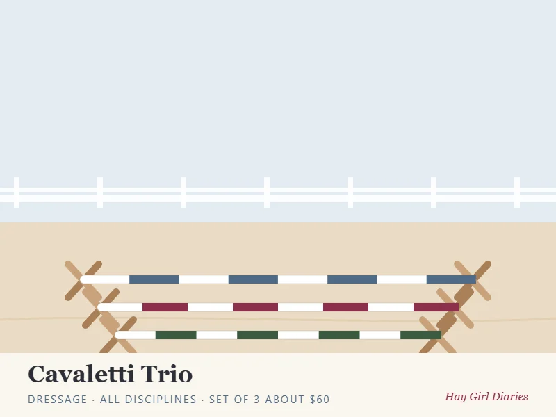 Illustration of a DIY cavaletti trio horse jump
