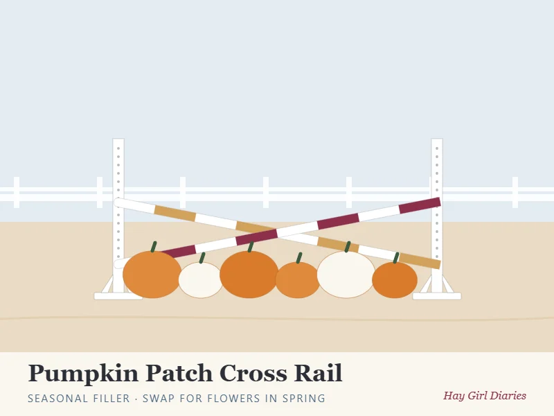Illustration of a DIY pumpkin patch cross rail horse jump